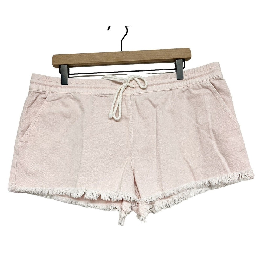 Aerie Pale Pink Pull-On Denim Frayed Cut-Off Shorts Raw Hem Womens Size XL